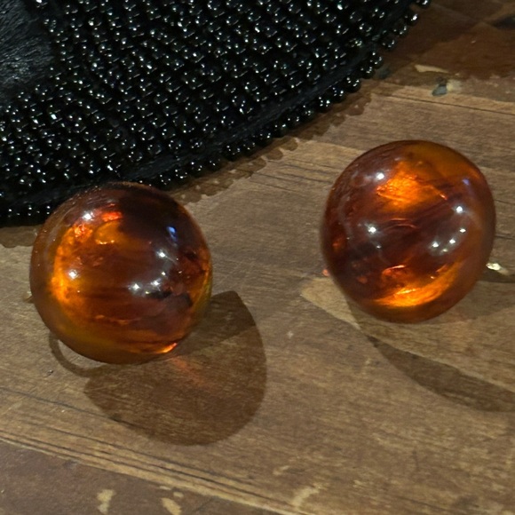 Vintage 1950 Round Completely Translucent Orange Earrings Acrylic Look excellent - Picture 3 of 6